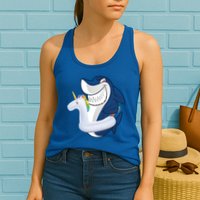 Shark Unicorn Float Pool Party Womens Tank Top