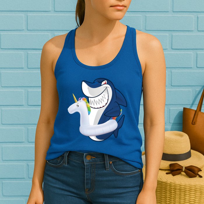 Shark Unicorn Float Pool Party Womens Tank Top