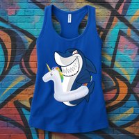 Shark Unicorn Float Pool Party Womens Tank Top