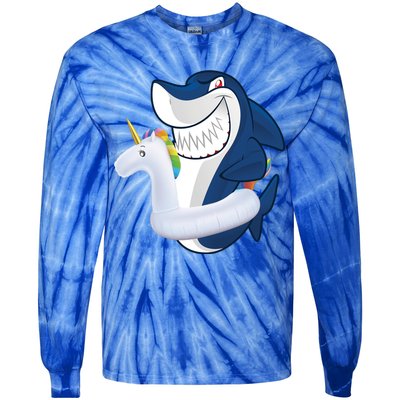 Shark Unicorn Float Pool Party Tie-Dye Long Sleeve Shirt