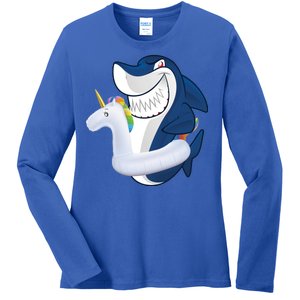 Shark Unicorn Float Pool Party Ladies Long Sleeve Shirt