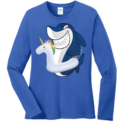 Shark Unicorn Float Pool Party Ladies Long Sleeve Shirt