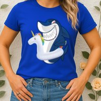 Shark Unicorn Float Pool Party Womens T-Shirt