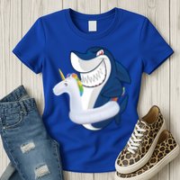 Shark Unicorn Float Pool Party Womens T-Shirt