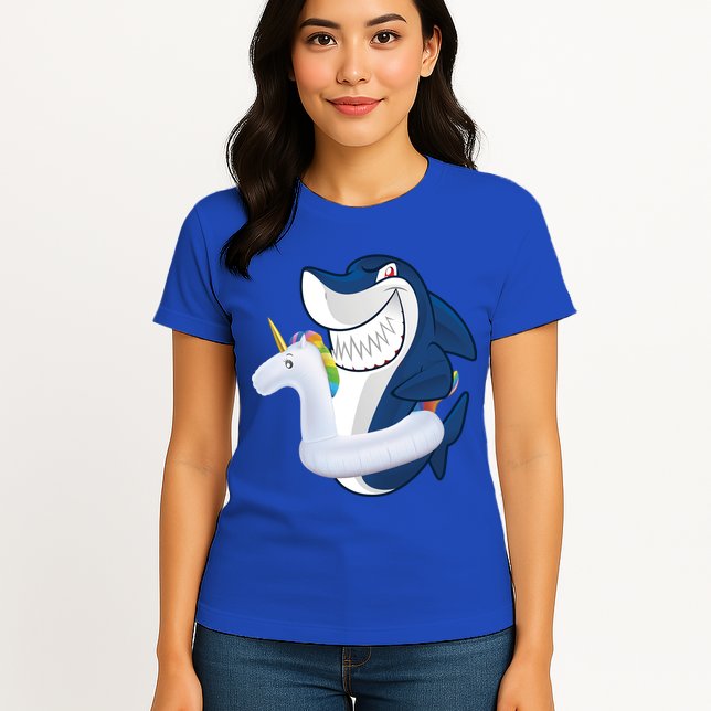 Shark Unicorn Float Pool Party Womens T-Shirt