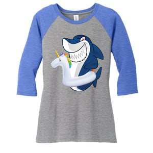 Shark Unicorn Float Pool Party Women's Tri-Blend 3/4-Sleeve Raglan Shirt