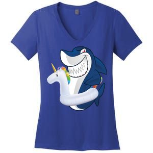 Shark Unicorn Float Pool Party Women's V-Neck T-Shirt