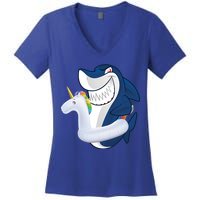 Shark Unicorn Float Pool Party Women's V-Neck T-Shirt