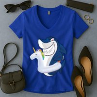 Shark Unicorn Float Pool Party Women's V-Neck T-Shirt