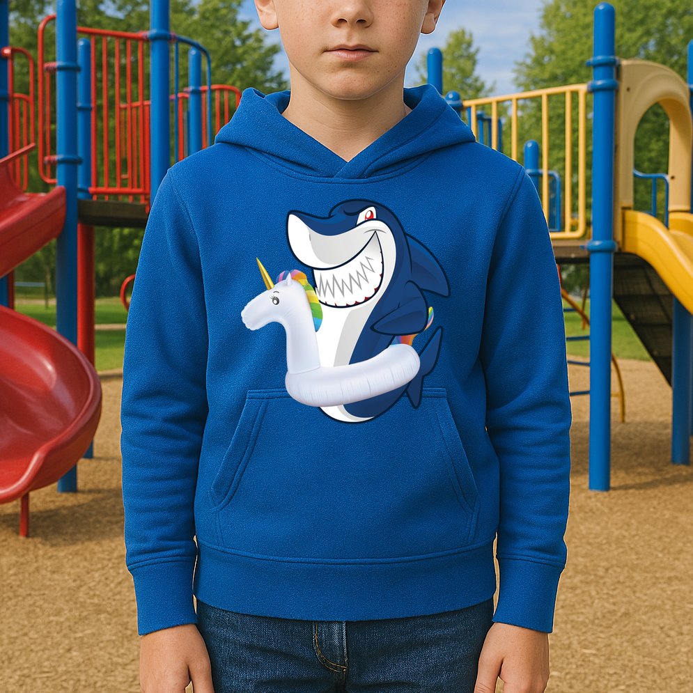 Shark Unicorn Float Pool Party Kids Hoodie