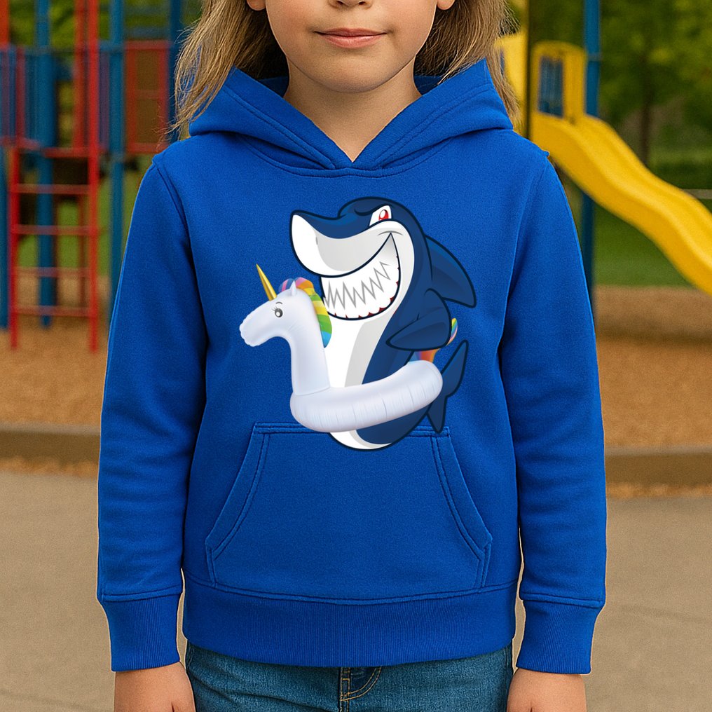 Shark Unicorn Float Pool Party Kids Hoodie
