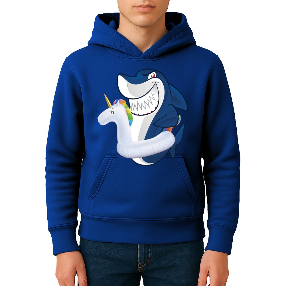 Shark Unicorn Float Pool Party Kids Hoodie