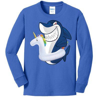 Shark Unicorn Float Pool Party Kids Long Sleeve Shirt