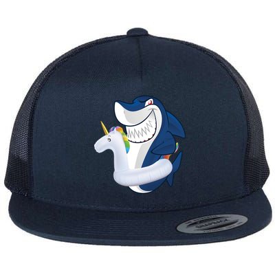 Shark Unicorn Float Pool Party Flat Bill Trucker Hat