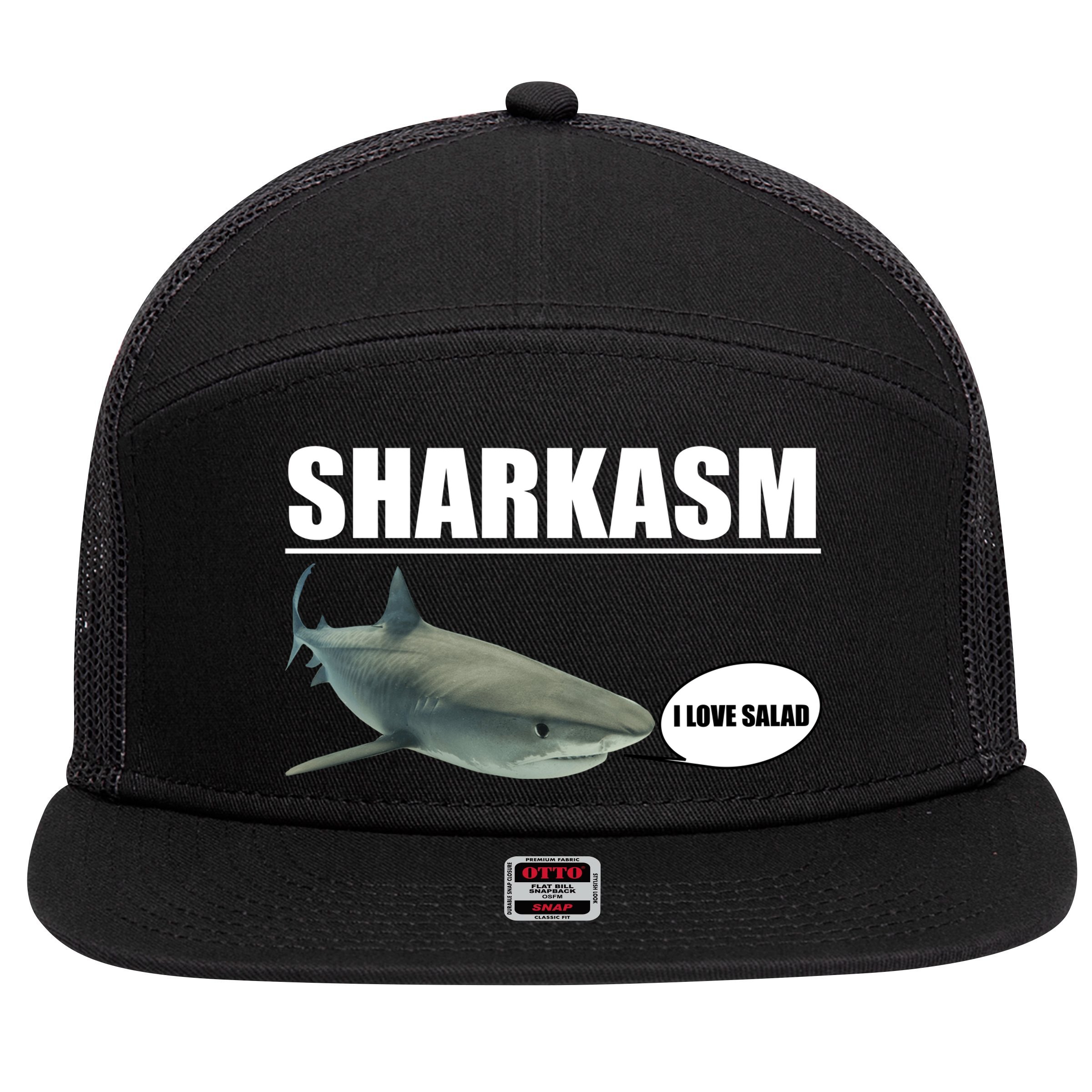 Sharkasm Funny Shark I Love Salad 7 Panel Mesh Trucker Snapback Hat