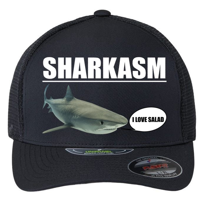 Sharkasm Funny Shark I Love Salad Flexfit Unipanel Trucker Cap