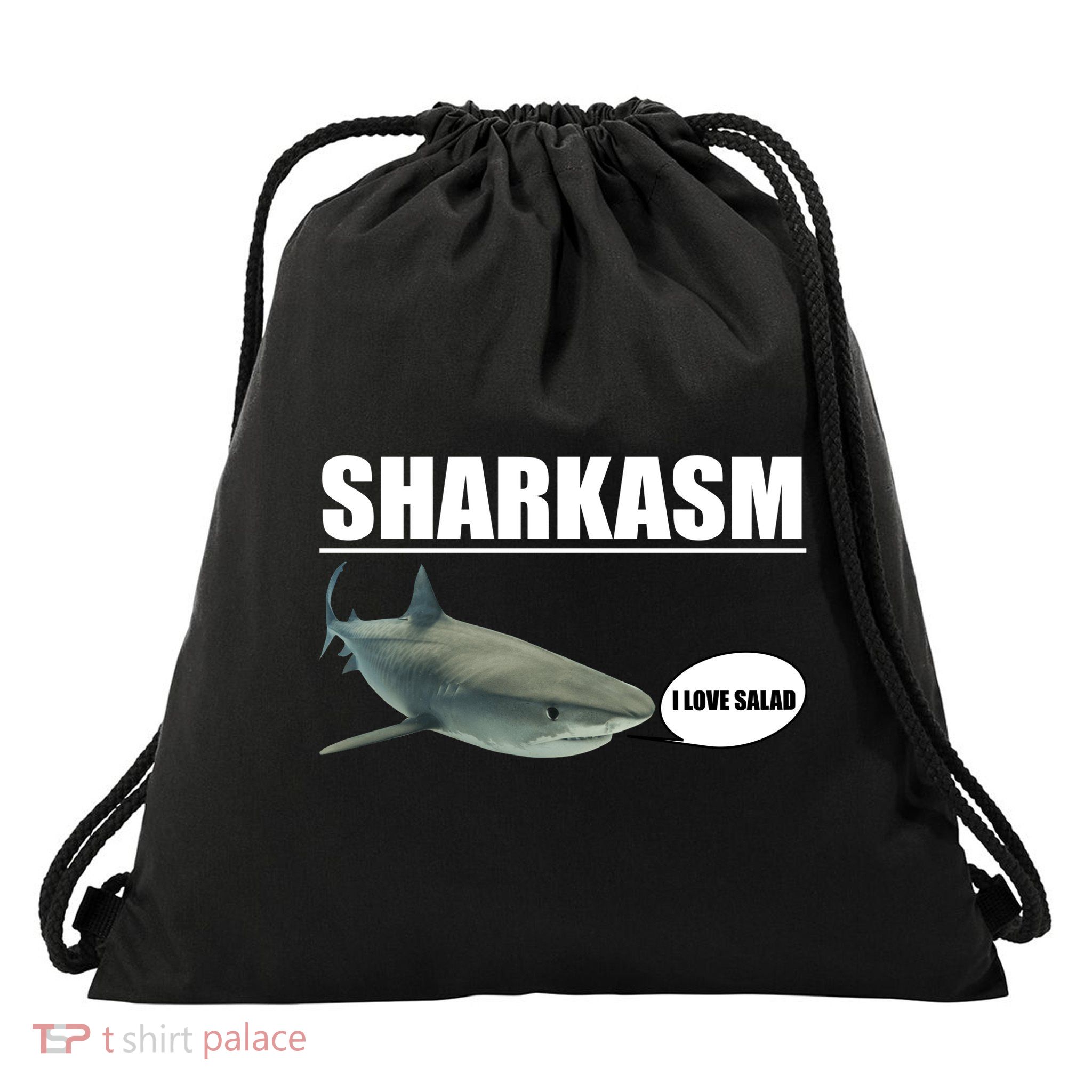 Sharkasm Funny Shark I Love Salad Drawstring Bag