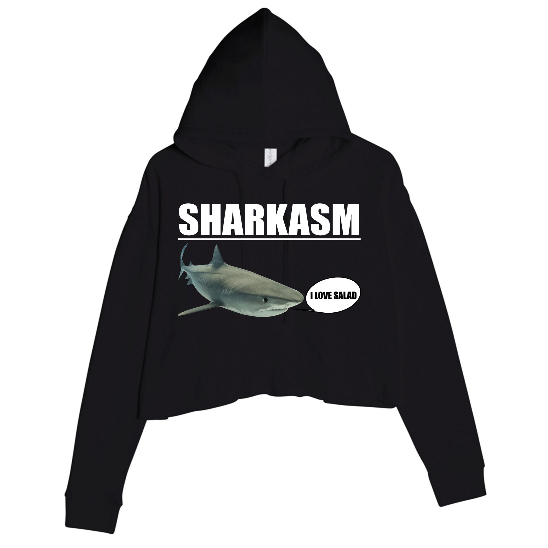 Sharkasm Funny Shark I Love Salad Crop Fleece Hoodie
