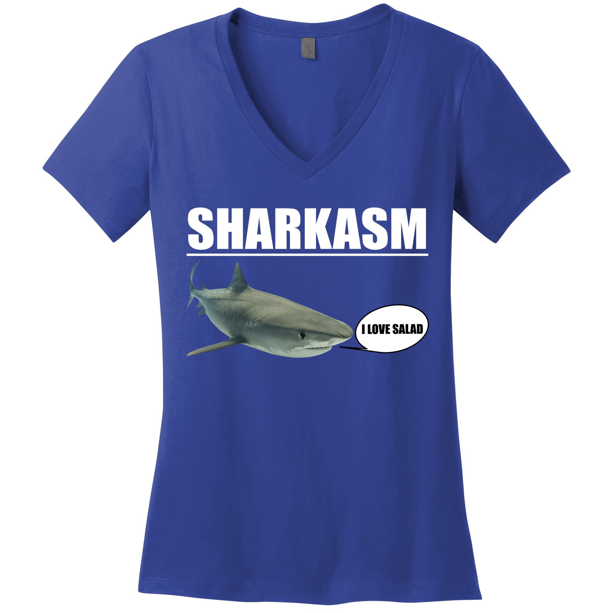 Sharkasm Funny Shark I Love Salad Women's V-Neck T-Shirt