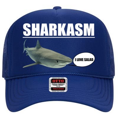 Sharkasm Funny Shark I Love Salad High Crown Mesh Back Trucker Hat