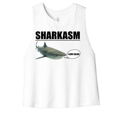 Sharkasm Funny Shark I Love Salad Women's Racerback Cropped Tank