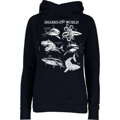 Sharks Of The World Womens Funnel Neck Pullover Hood