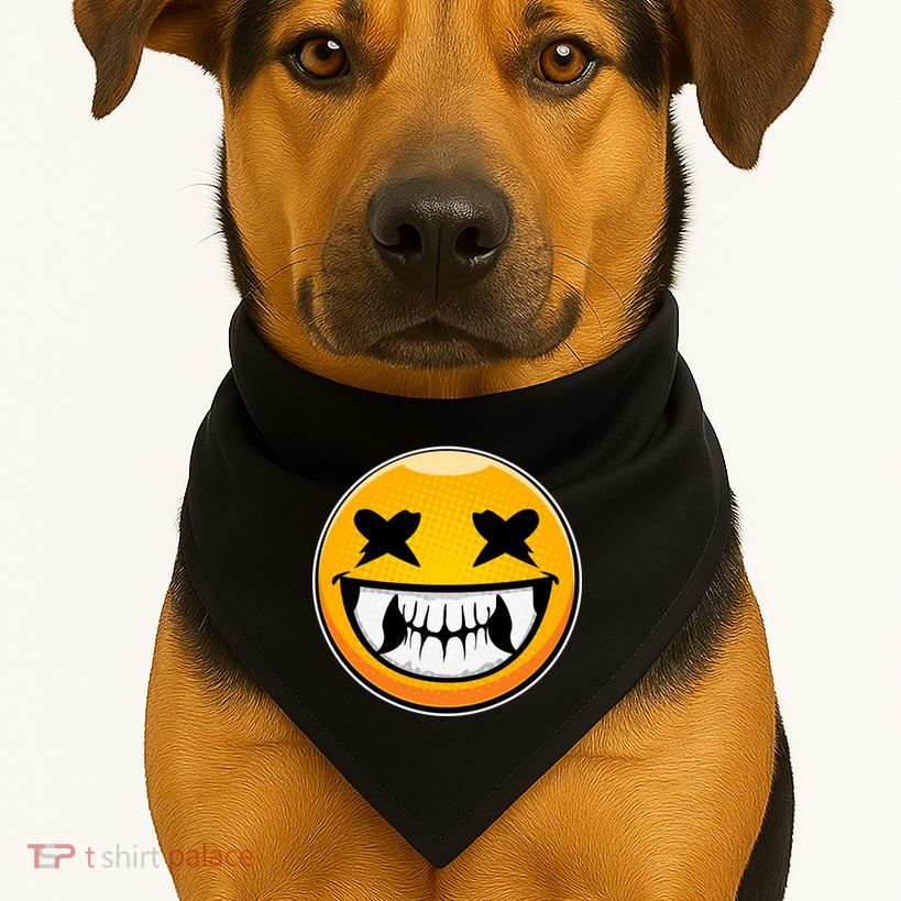 Sharp Toothed Smiley Creepy Emoji USA-Made Doggie Bandana
