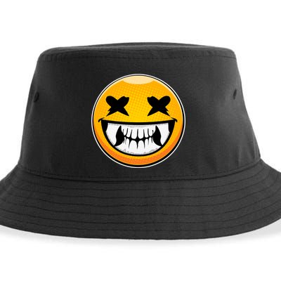 Sharp Toothed Smiley Creepy Emoji Sustainable Bucket Hat