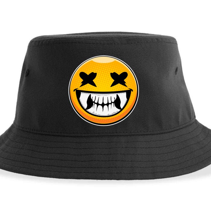 Sharp Toothed Smiley Creepy Emoji Sustainable Bucket Hat