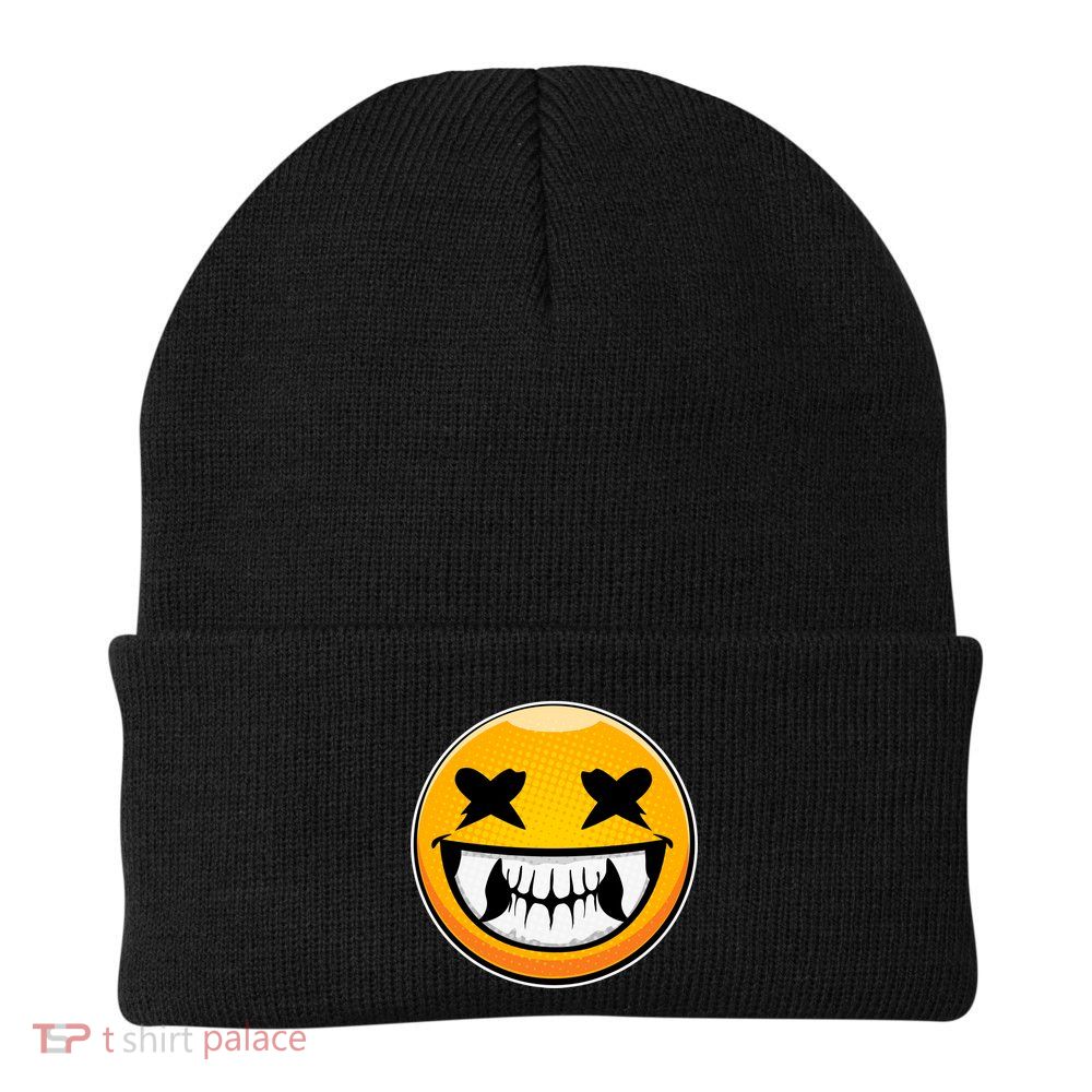 Sharp Toothed Smiley Creepy Emoji Knit Cap Winter Beanie