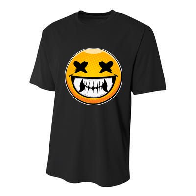 Sharp Toothed Smiley Creepy Emoji Youth Performance Sprint T-Shirt