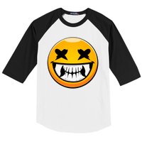 Sharp Toothed Smiley Creepy Emoji Baseball Sleeve Shirt