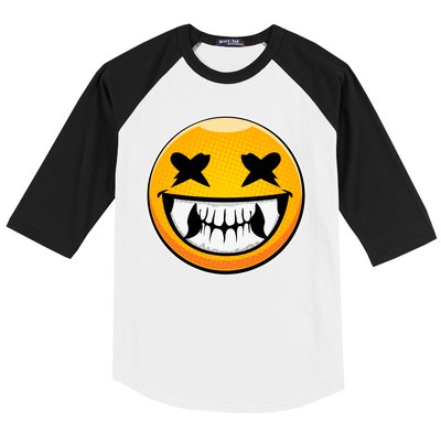 Sharp Toothed Smiley Creepy Emoji Baseball Sleeve Shirt