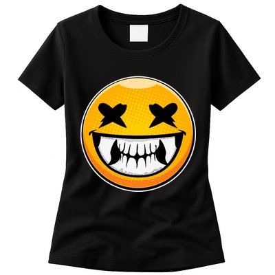 Sharp Toothed Smiley Creepy Emoji Womens T-Shirt