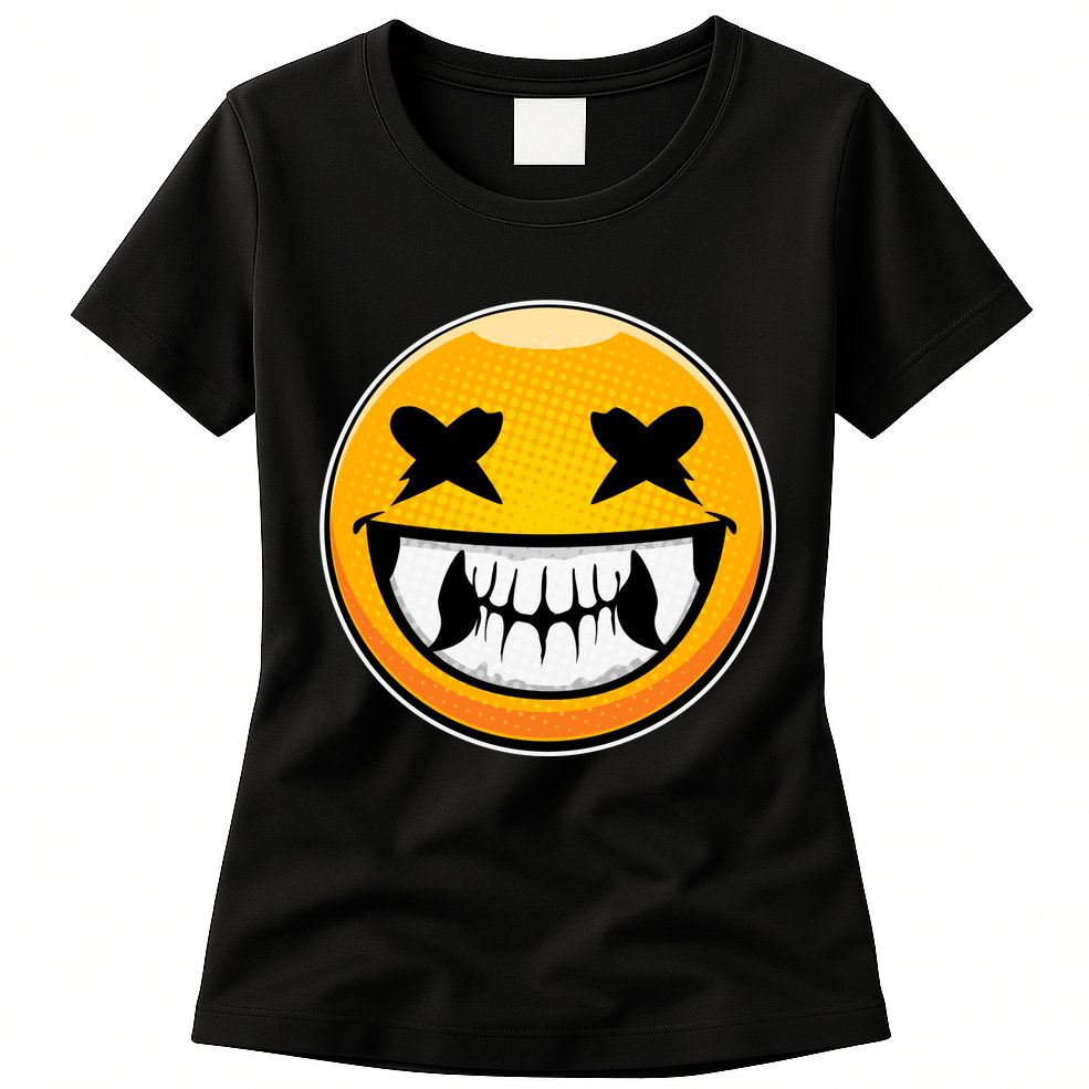 Sharp Toothed Smiley Creepy Emoji Womens T-Shirt
