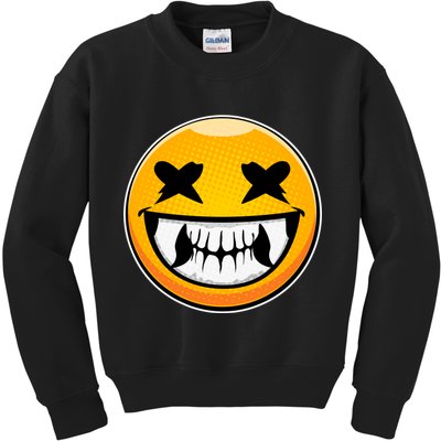 Sharp Toothed Smiley Creepy Emoji Kids Sweatshirt