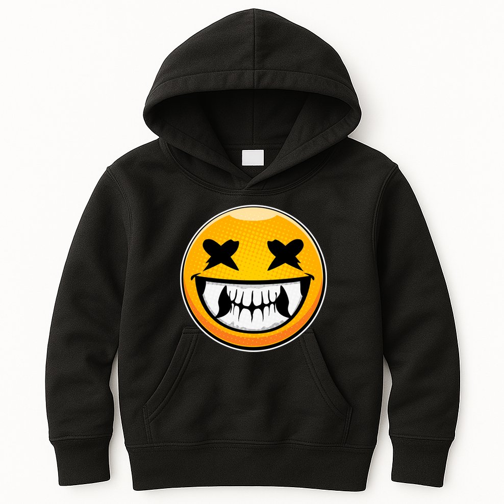 Sharp Toothed Smiley Creepy Emoji Kids Hoodie