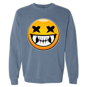 Sharp Toothed Smiley Creepy Emoji Garment-Dyed Sweatshirt