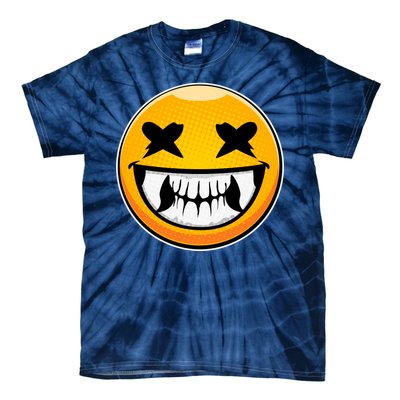 Sharp Toothed Smiley Creepy Emoji Tie-Dye T-Shirt