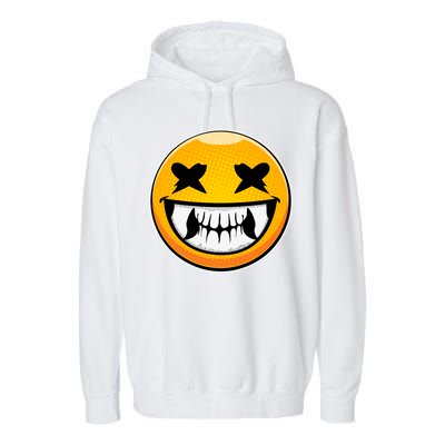 Sharp Toothed Smiley Creepy Emoji Garment-Dyed Fleece Hoodie