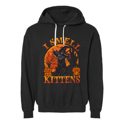 Scary Halloween BlackCat Costume Witch Hat And Moon Vintage Gift Garment-Dyed Fleece Hoodie