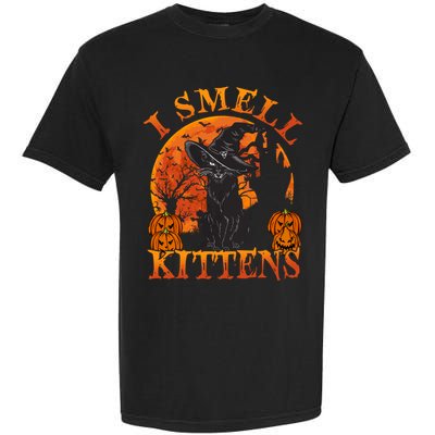 Scary Halloween BlackCat Costume Witch Hat And Moon Vintage Gift Garment-Dyed Heavyweight T-Shirt