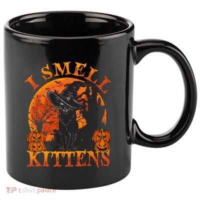 Scary Halloween BlackCat Costume Witch Hat And Moon Vintage Gift 11oz C Handle Ceramic Mug