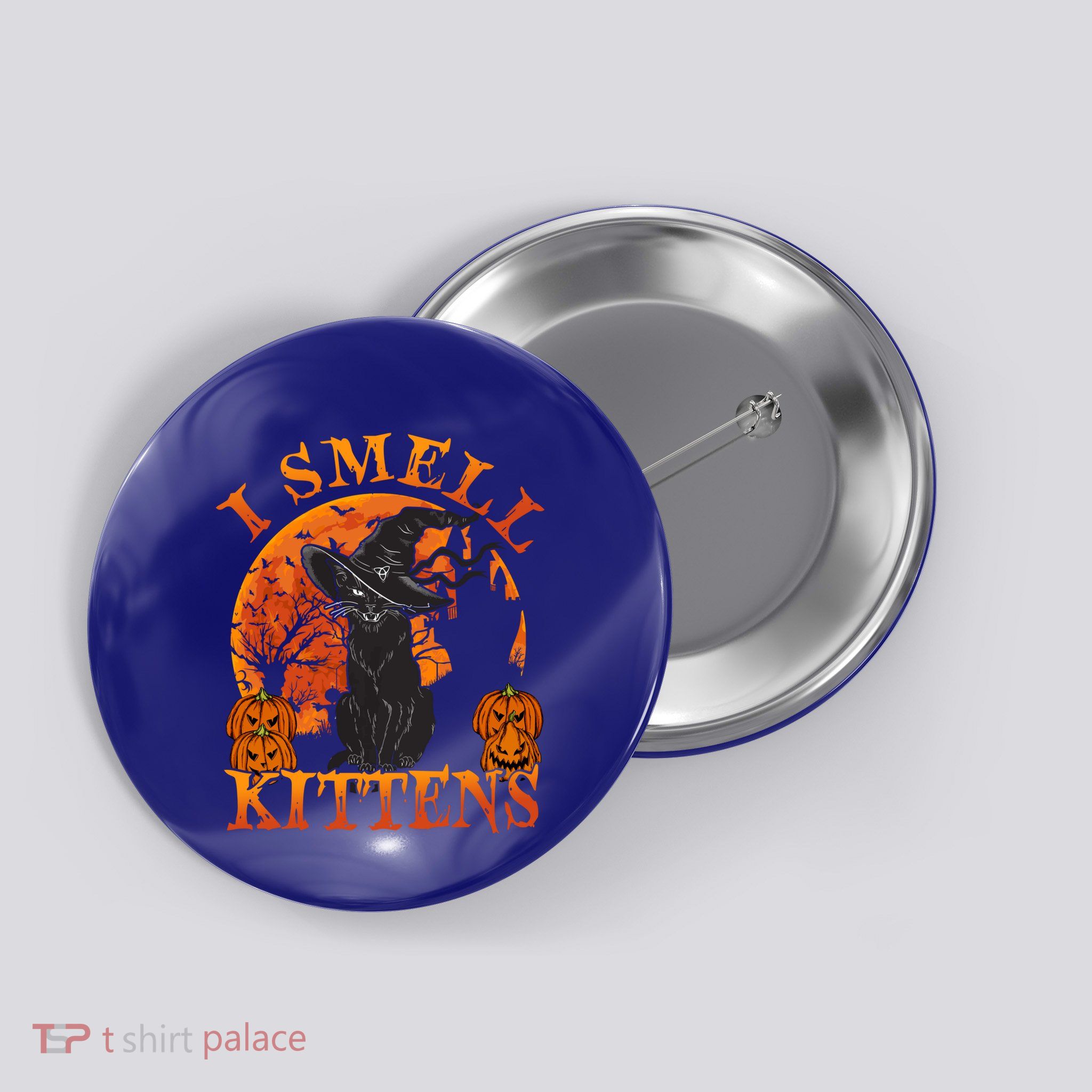 Scary Halloween BlackCat Costume Witch Hat And Moon Vintage Gift Button