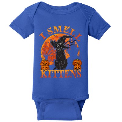 Scary Halloween BlackCat Costume Witch Hat And Moon Vintage Gift Baby Bodysuit