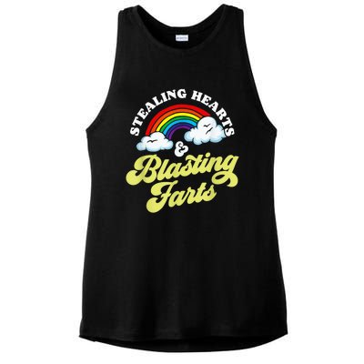 Stealing Hearts & Blasting Farts Funny Rainbow Valentines Ladies PosiCharge Tri-Blend Wicking Tank