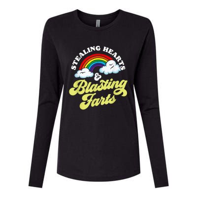 Stealing Hearts & Blasting Farts Funny Rainbow Valentines Womens Cotton Relaxed Long Sleeve T-Shirt