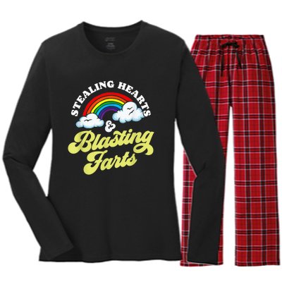 Stealing Hearts & Blasting Farts Funny Rainbow Valentines Women's Long Sleeve Flannel Pajama Set 