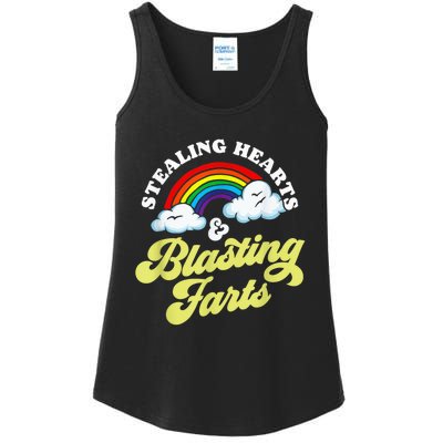 Stealing Hearts & Blasting Farts Funny Rainbow Valentines Ladies Essential Tank