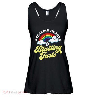 Stealing Hearts & Blasting Farts Funny Rainbow Valentines Ladies Essential Flowy Tank